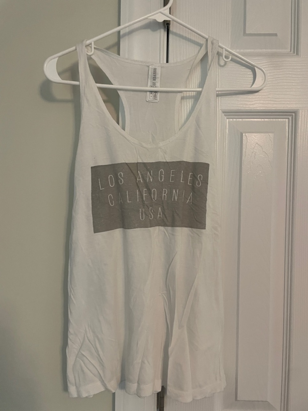 Forever 21 White Graphic Tank with Gray Print